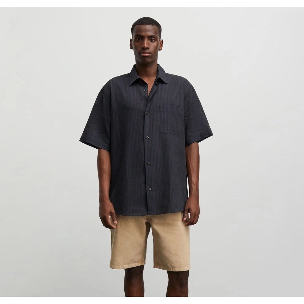 Mads Norgaard Men's XL Cotton Linen Victor Stripe Short Sleeve Shirt Copenhagen